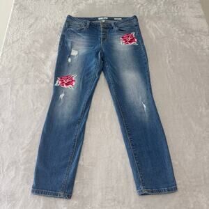 Black Daisy Womens Button Fly Relaxed Skinny Denim Jeans sz 7 28 Embroidered Y2K